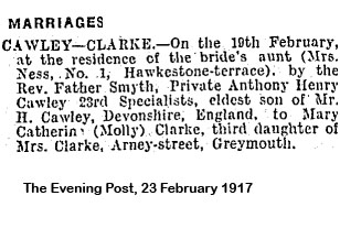 CAWLEY AH wedding notice